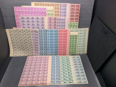 (20) Assorted Full U.S. Postage Sheets (O.G) Slight Damage. Indian Centennial, California Gold