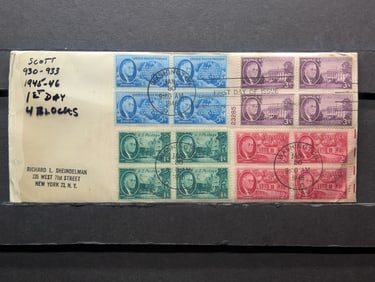 Four Stamp Set (Four Block) U.S. First Day Cover, Scott # 930-933