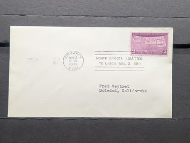 1939 First Day Cover North Dakota Joins The Union