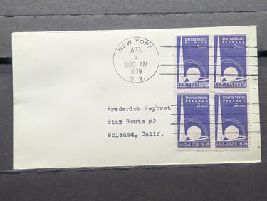 1939 World's Fair Four Block First Day Of Issue Cover