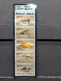 1991 Mint Plate Block Booklet Pane, Mint, Original Gum, Never Hinged, Fishing Lures