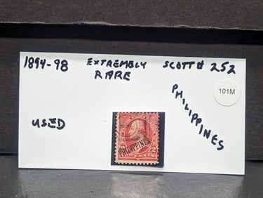 1894-98 Washington Stamp With Philippine Over Stamp, Scott # 252