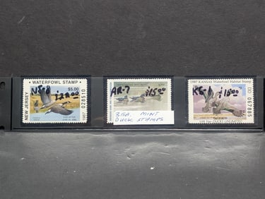 (3) State Duck Stamps, Arkansas, Kansas, & New Jersey