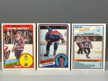 Lot of (3) 1984 O-Pee-Chee Wayne Gretzky Hockey Cards - Varying Conditions