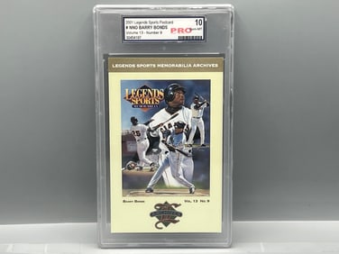 2001 Legends Sports Postcard Barry Bonds Vol. 13 Num. 9 - Slabbed By Pro Grading