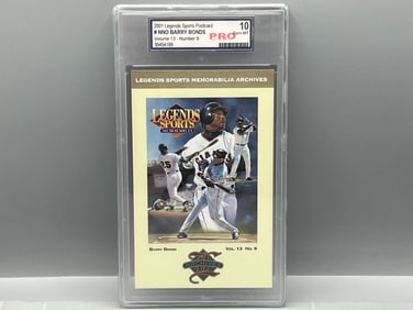 2001 Legends Sports Postcard Barry Bonds Vol. 13 Num. 9 - Slabbed By Pro Grading