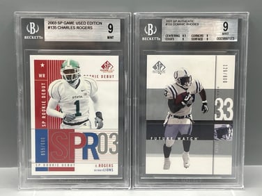 2001 SP Authentic Dominic Rhodes #155 BGS Mint 9 & 2003 SP Game Used Edition Charles Rogers #135 BGS