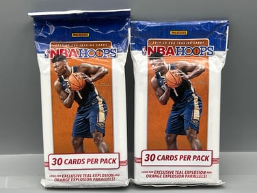 Lot of (2) 2019-20 Panini Hoops Basketball Factory Sealed Hanger Packs
