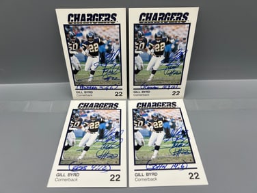 Lot of (4) Louis Rich Chargers Football Gill Byrd Signed Cards