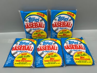 Lot of (5) 1989 Topps Baseball Unopened Cello Packs