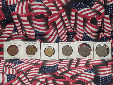 (6) Australia Coins, 1984 & 95 One Dollar, 1981 & 71 50 Cents, 1964 Half Penny