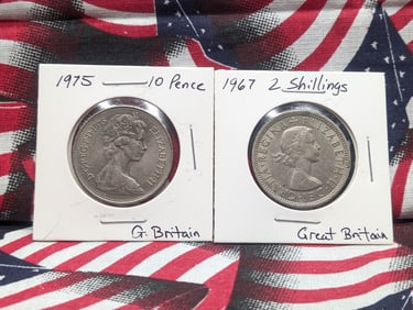 (2) Great Britain Coins, 1967 2 Shilling, 1975 10 Pence