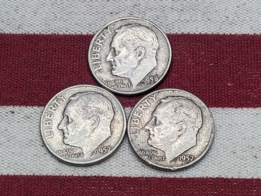 (3) Roosevelt Dimes 1957 P & D , 1958-P