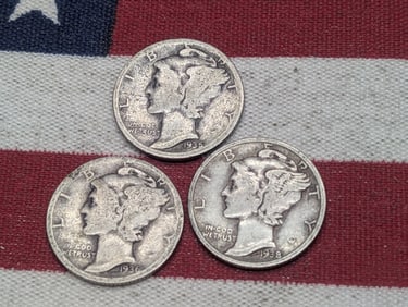 (3) Mercury Dimes 1935-S, 1936-P, 1938-S