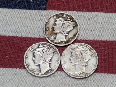 (3) Mercury Dimes 1939 P & D , 1940-S