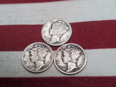 (3) Mercury Dimes 1919-P, 1923-P, 1926-P