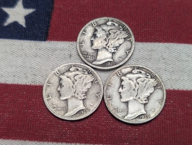 (3) Mercury Dimes 1939-D, 1939-P, 1939-S