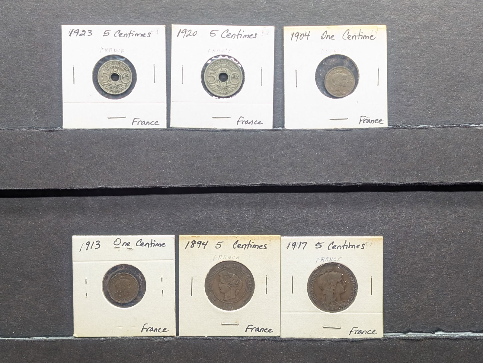 France 1904 & 1913 1 Centime & 1894, 1917, 1920, 1923 5 Centimes (1 of 7)