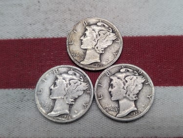 (3) Mercury Dimes 1935-S, 1936-P, 1937-P