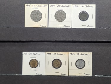 France 1904, 1922 25 Centimes & 1936, 1938, 1943 50 Centimes
