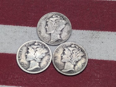 (3) Mercury Dimes 1923-P, 1927-P, 1929-P