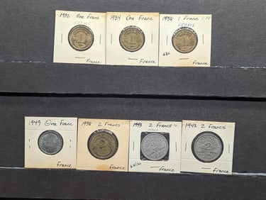 France 1932, 1934, 1938, 1949 1 Franc & 1938, 1943 2 Francs