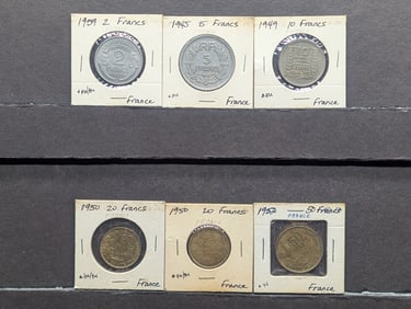 France 1945, 1959 5 Francs, 1949 10 Francs, (2) 1950 20 Francs & 1952 50 Francs