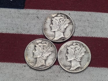 (3) Mercury Dimes 1943 P, D, S