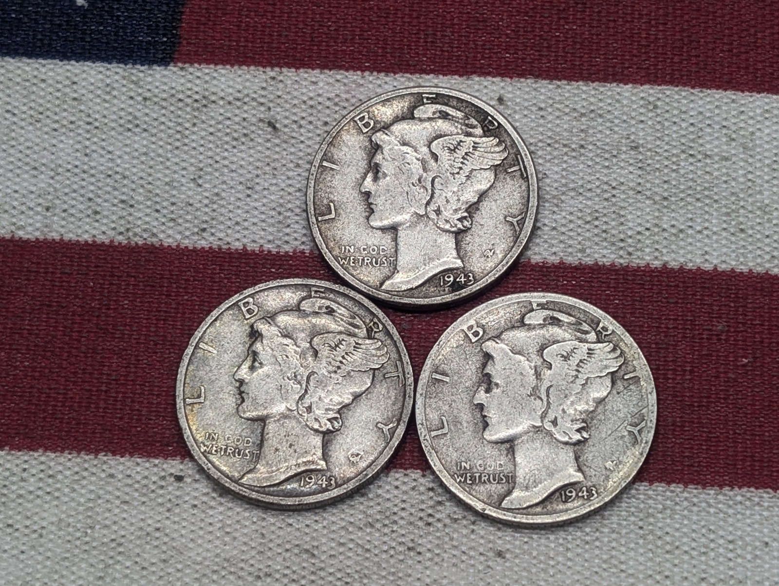 (3) Mercury Dimes 1943 P, D, S: (3) Mercury Dimes 1943 P, D, S
