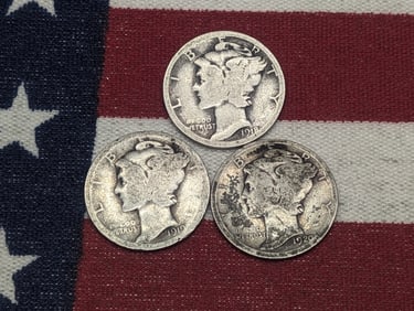 (3) Mercury Dimes 1918-S, 1919-P, 1920-P