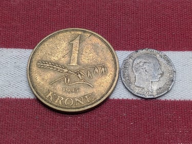 1891 10 Ore & 1945 One Krone Denmark Coins