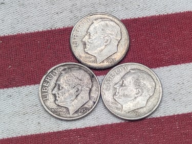 (3) Roosevelt Dimes 1951 P, S, 1953-P