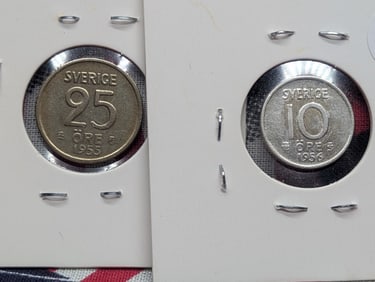 Sweden 40% Silver 1956 10 Ore & 1955 25 Ore