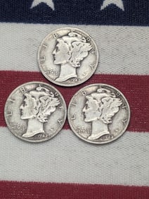 (3) Mercury Dimes 1942 P, D, S