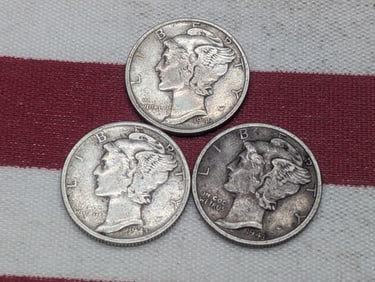 (3) Mercury Dimes 1943 P, D, S
