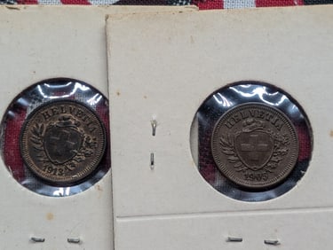 2 Switzerland Coins, 1905 & 1913 One Rappen
