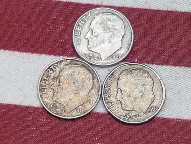 (3) Roosevelt Dimes 1960-D, 1962-D, 1961-P