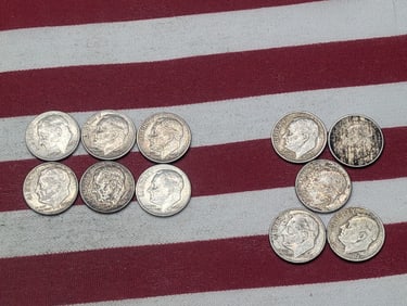 (11) Roosevelt Dimes (5) 1964-D, (6) 1964-P