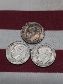 (3) Roosevelt Dimes 1958-D, 1959-D, 1957-P