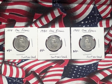 3 Switzerland Coins, 1978, 1980, 1983-One Franc