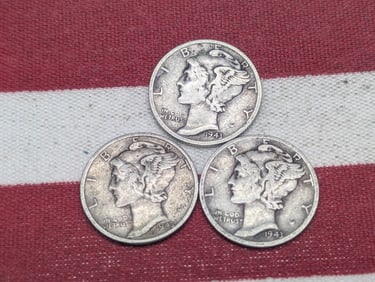 (3) Mercury Dimes 1943 P, D, S
