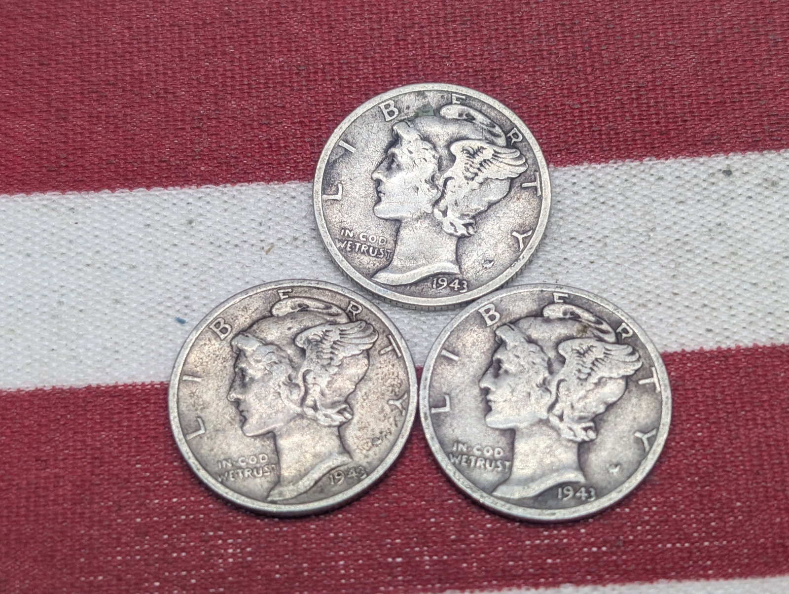 (3) Mercury Dimes 1943 P, D, S: (3) Mercury Dimes 1943 P, D, S