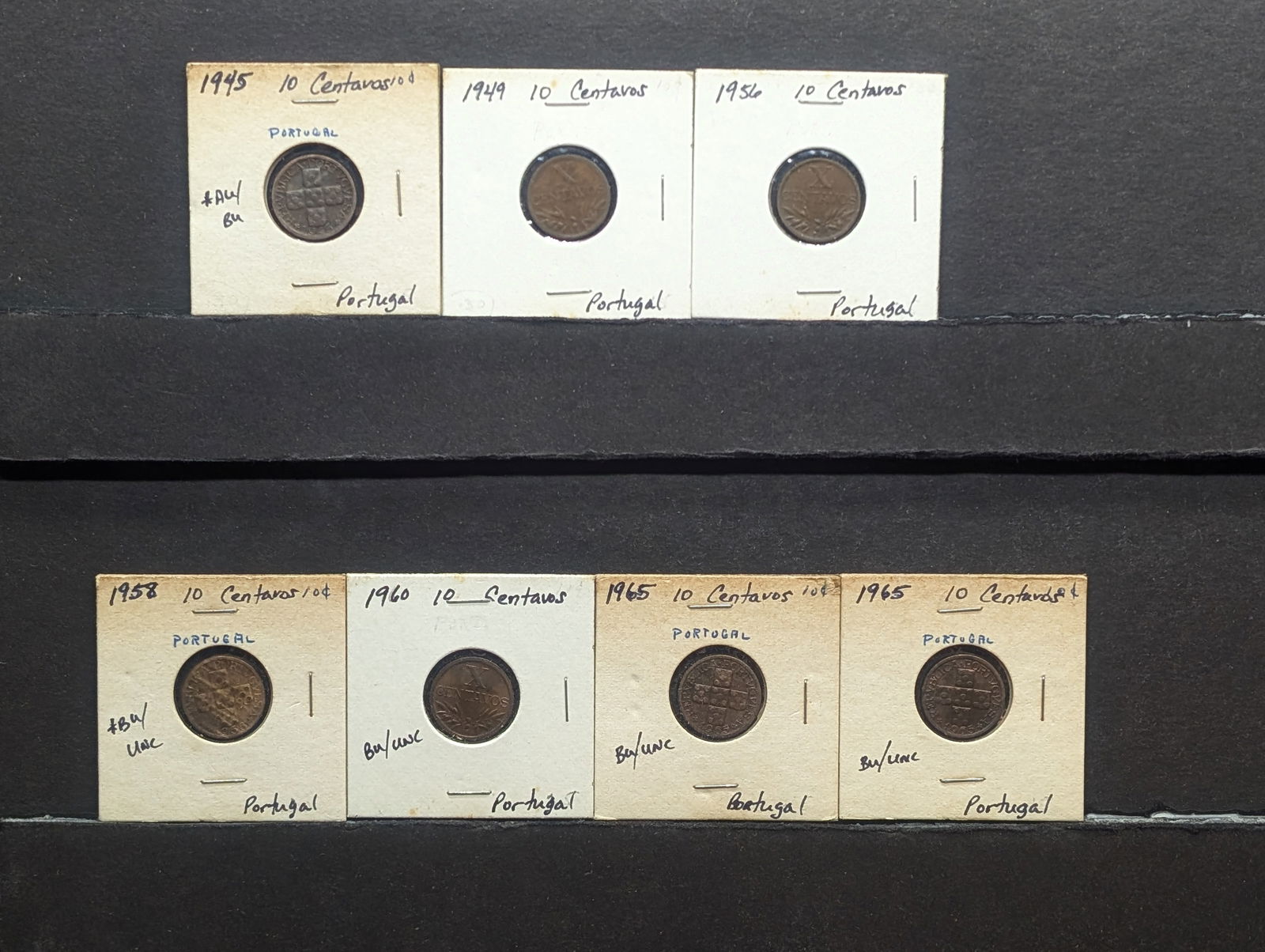 1945, 1949, 1956, 1958, 1960, 1965 (2x) Portugal 10 Centavos (1 of 7)