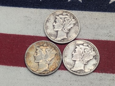 (3) Mercury Dimes 1942-P, D, 1943-P