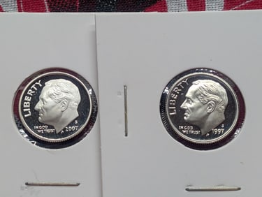 1997-S & 2007-S 90% Silver Proof Roosevelt Dimes