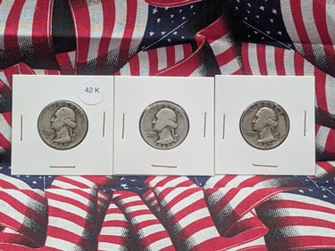 1942 P, D, & S Washington Quarters, 90% Silver