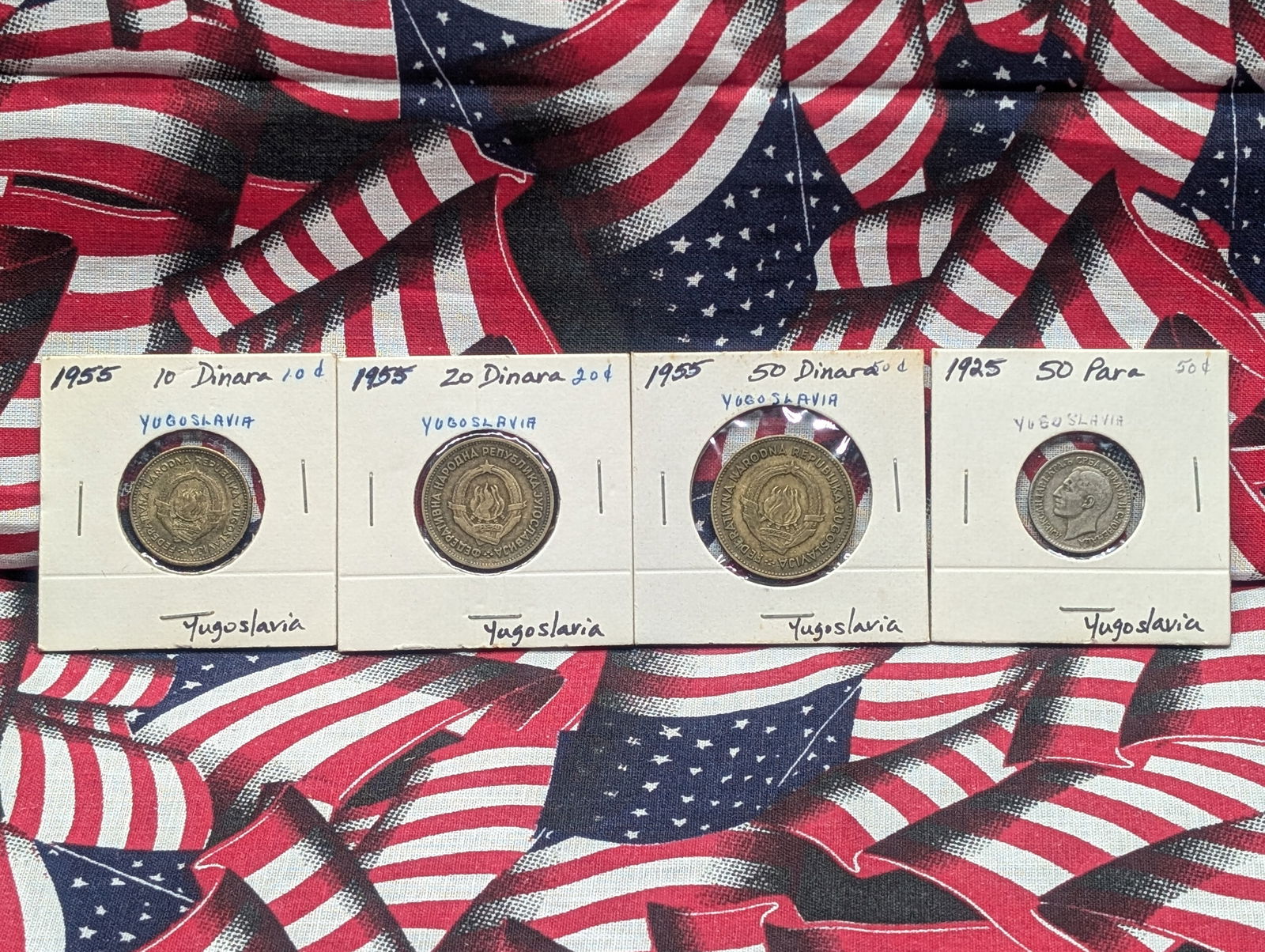 (1925) Yugoslavia 50 Para Silver, (1955) Yugoslavia 10 Dinara, (1955) Yugoslavia 20 Dinara, (1955) (1 of 5)