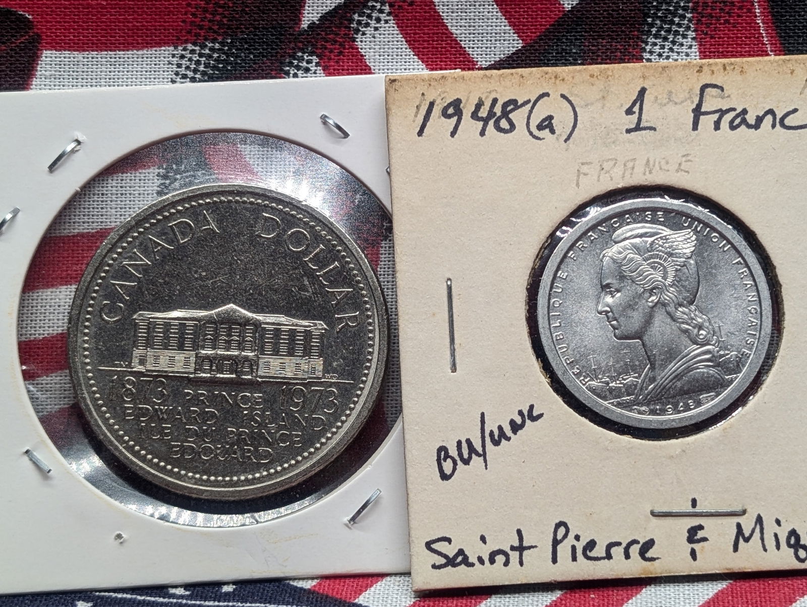 1973 Canada Dollar Prince Edward Island, 1948(A) 1 Franc Saint Pierre & Miquelon (1 of 3)