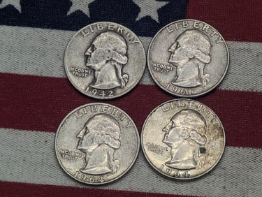 (4) Washington Quarters 1942-P, 1961-D, 1964 P, D