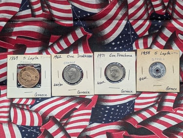 4-Greece Coins, 1869 & 1954 -5 Leta, 1962 & 1971-One Drachma